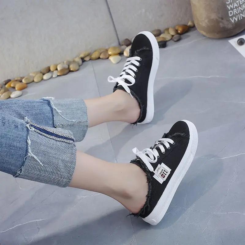 Женские парусиновые кроссовки Snakers, лето 2024 г., дышащие белые кроссовки, женская удобная повседневная обувь на шнуровке 35-43, большие кроссовки для активного отдыха