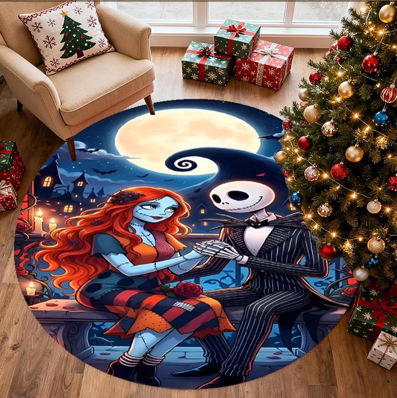 The Nightmare Before Christmas Pattern Round Rug, Indoor/Outdoor Mat, for Picnic, Gameroom, Bedroom, Office, Living Room, Home Decor Carpet, Birthday