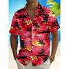 Мужская гавайская рубашка в тропическом стиле с принтом «Красный закат и пальма»