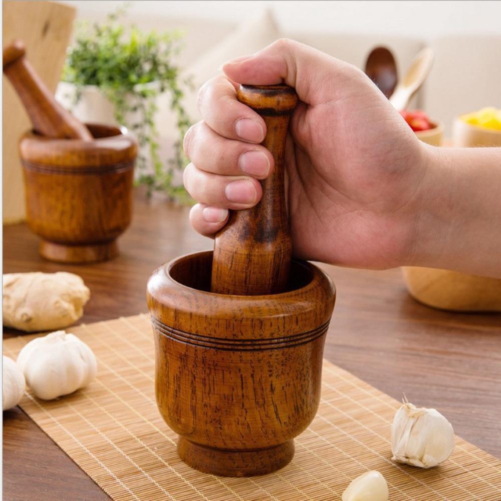 Manual Grinding Bowl Wooden Garlic Grinder Multifunctional Mortar Pestle Set Seasoning