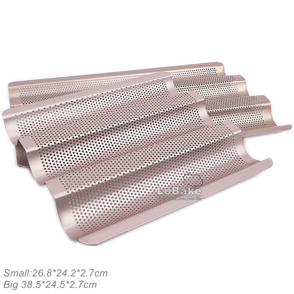 2 sizes 3 well champagne gold colour nonstick coating perforated baguette tray pan french bread mold baking equipment