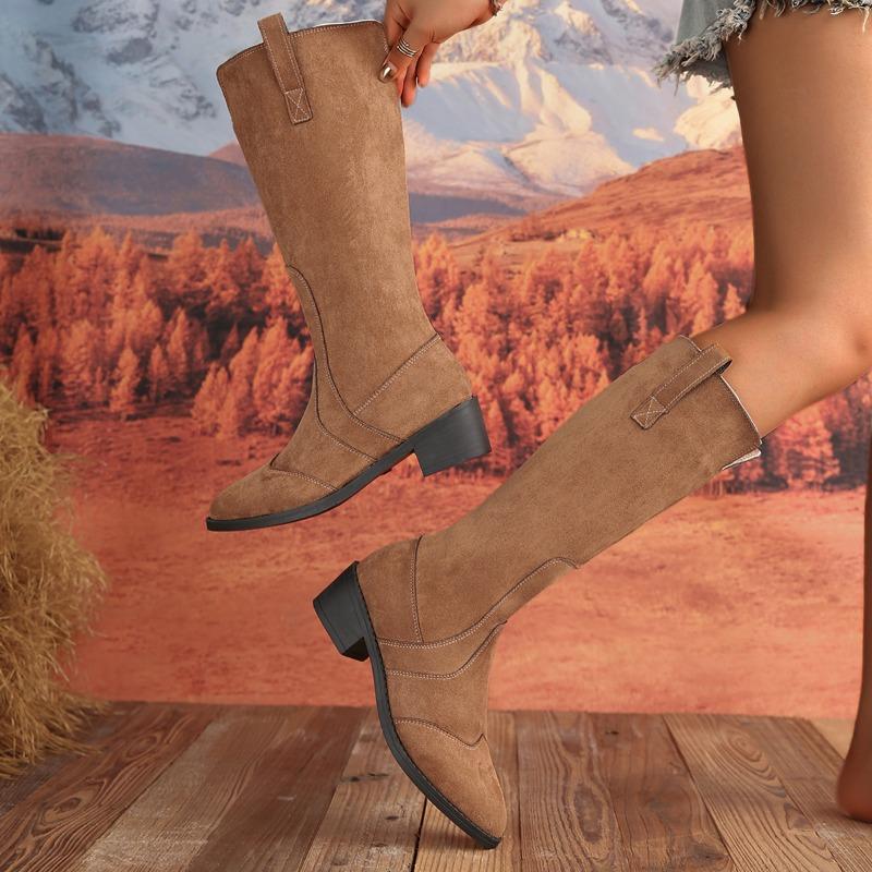 Женская обувь 2024 больших размеров женские ботфорты элегантные современные ботинки женские с острым носком на шнуровке на среднем каблуке