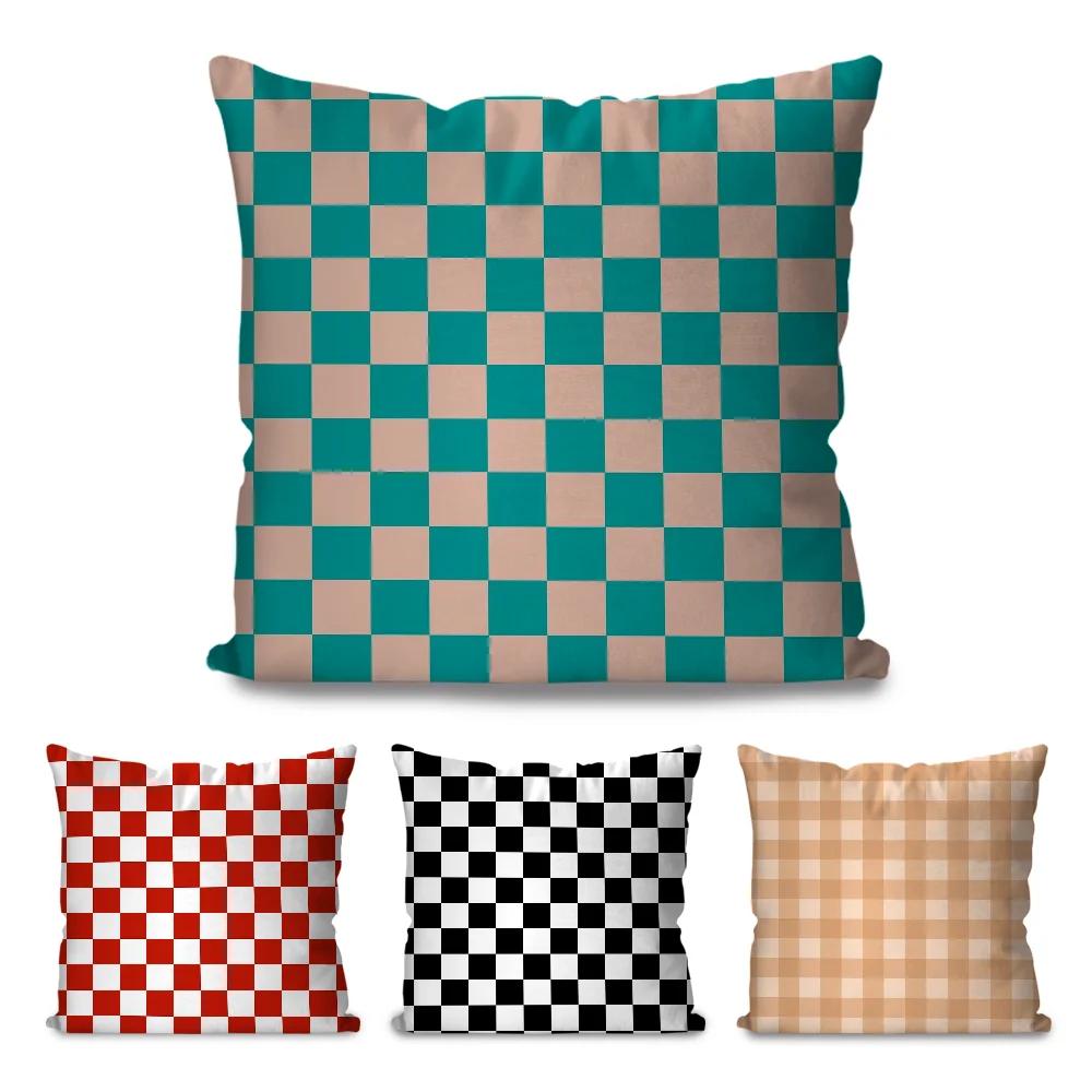 Checkerboard Grid Pillow Case Square Pillow Bedroom Sofa Leisure Comfort Cushion Car Living Room Home Decoration 40X40