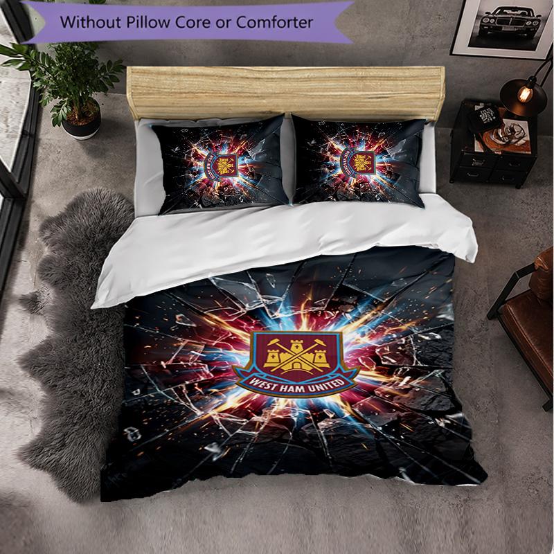 West Ham United Football 3 Piece Bedding Set Soft Duvet Cover Set with Pillowcases Printed Bedroom Decor Set for Home