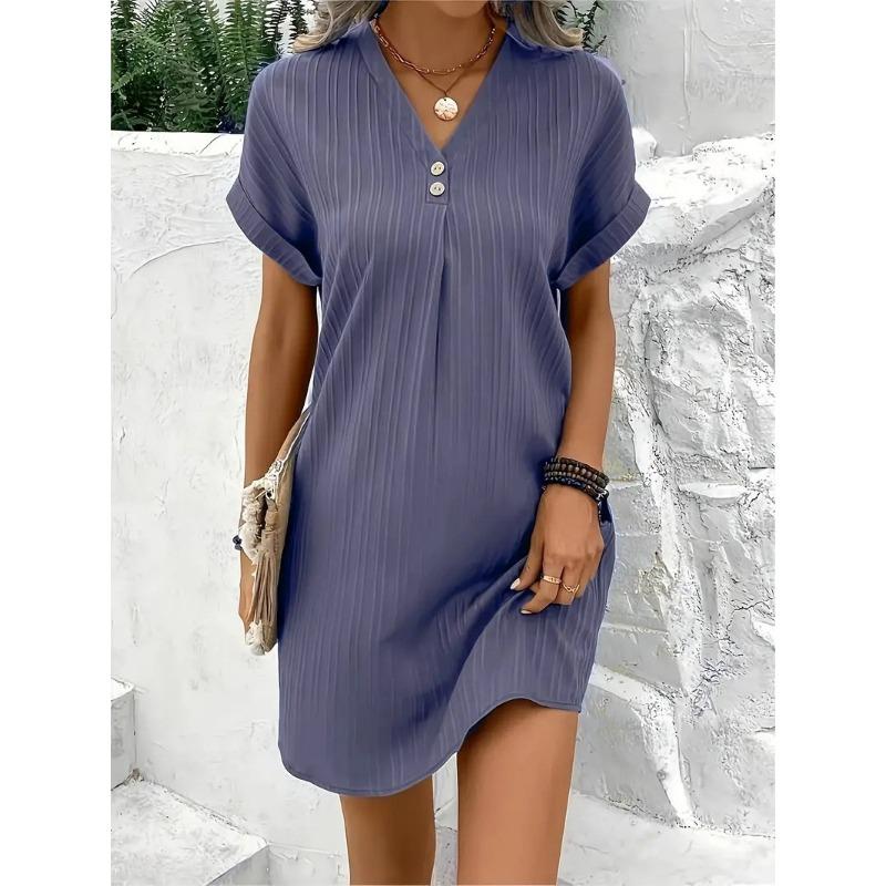 Женский однотонный пуловер с V-образным вырезом, повседневное платье на пуговицах