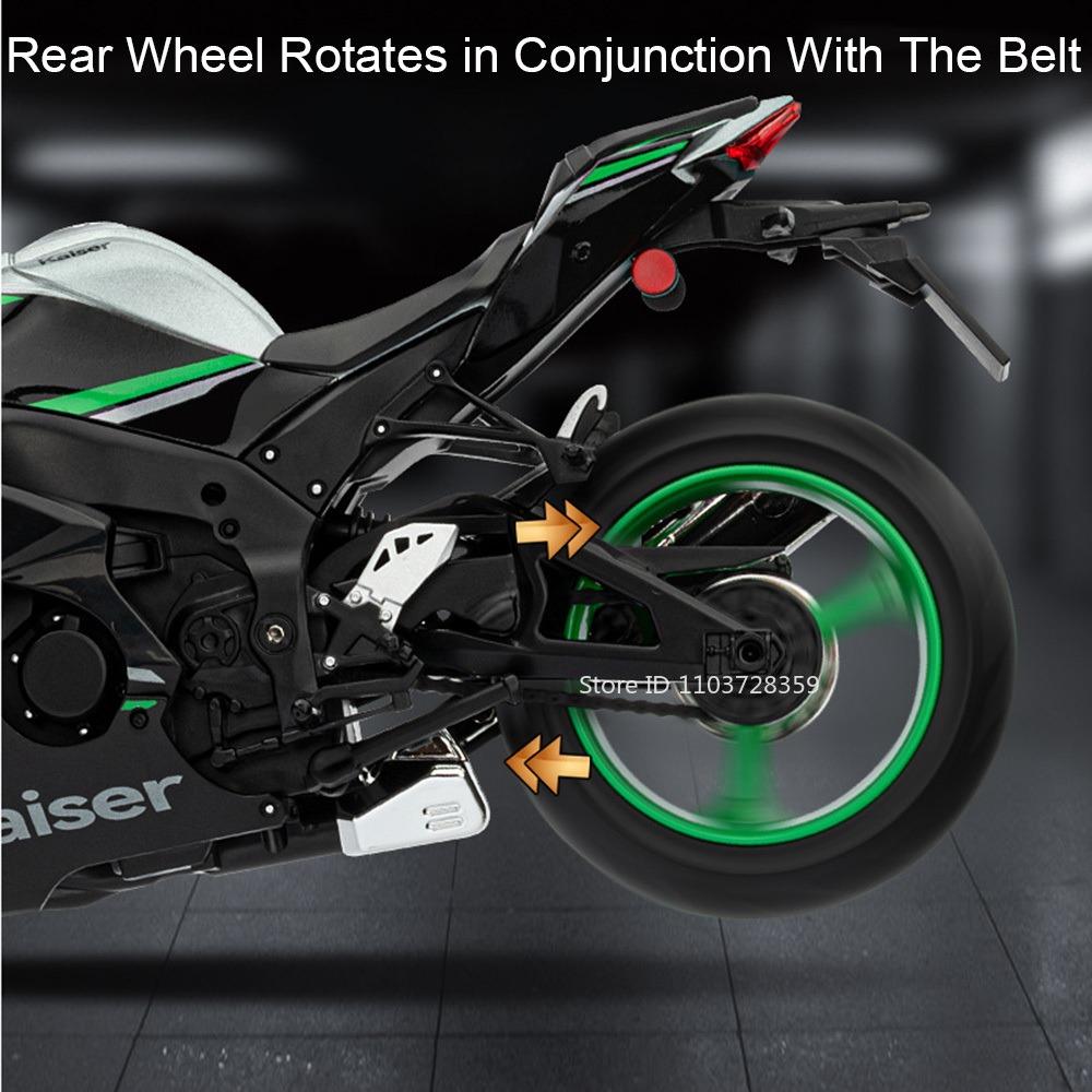 1:9 Модели мотоциклов Kawasaki Zx-10R Nijia H2R Игрушки Сплав Литье под давлением Миниатюрные мотоциклы Звук Свет Амортизация Подарки для детей