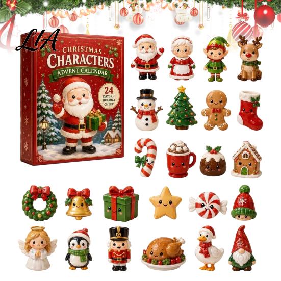 Acrylic Collectible Toys 2026 Christmas Characters Advent Calendar, 24-Day Countdown Food Theme Ornament Set, Holiday Gift 2D Hanging Decor for Tree,