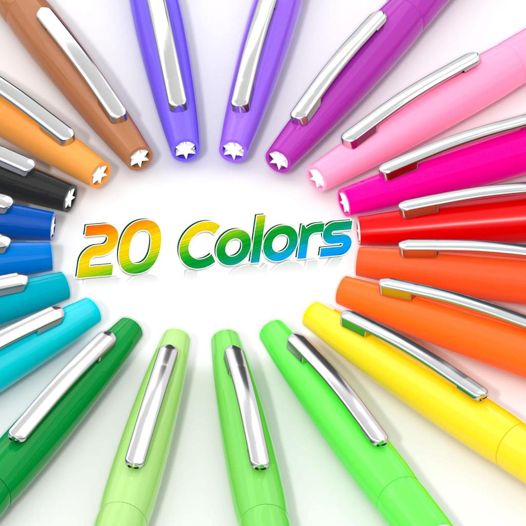 Lelix 20 Colors Felt Tip Pens, Medium Point Assorted Colors Markers Pens For Journaling, Writing, Note Taking, Planner Coloring, Perfect for Art