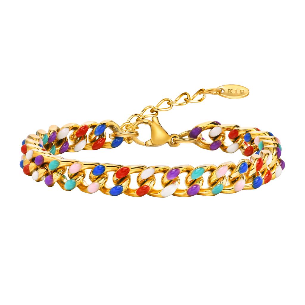 Statement Chain Bracelet for Women, Charm Cuban Stainless Steel 18k Gold Plated Adjustable Stackable Jewelry