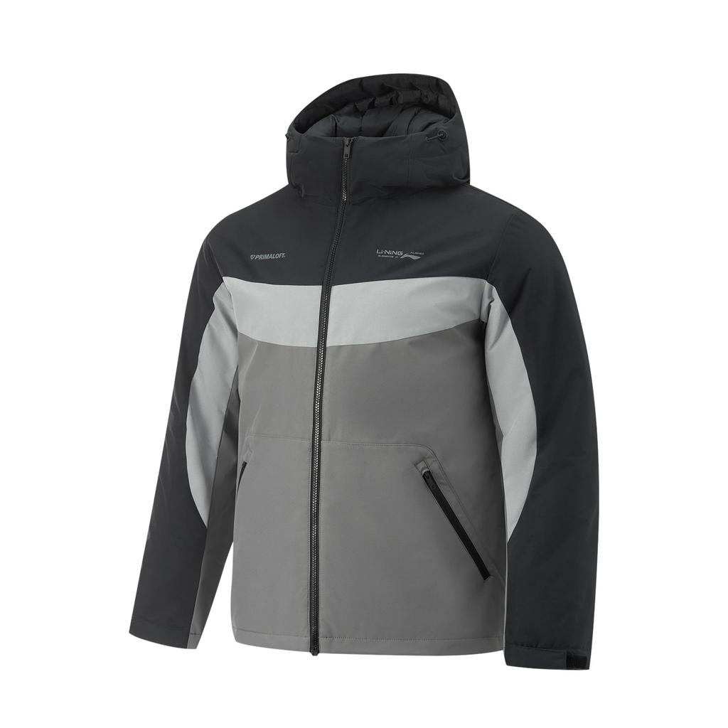 Серия фитнеса Li Ning Толстовка с капюшоном на молнии Удобная Дышащая Универсальная Повседневная Хлопковая куртка Мужские куртки Черный Лунно-серый Асфальтово-серый AFMU035-1