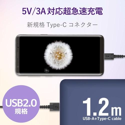 Elecom Кабель USB TYPE C Type C (USB-A на USB-C) Сверхбыстрая зарядка с выходным током 3А, совместимость с USB 2.0, 1,2 м, черный [Проверено для серии iPhone 16] MPA-FA