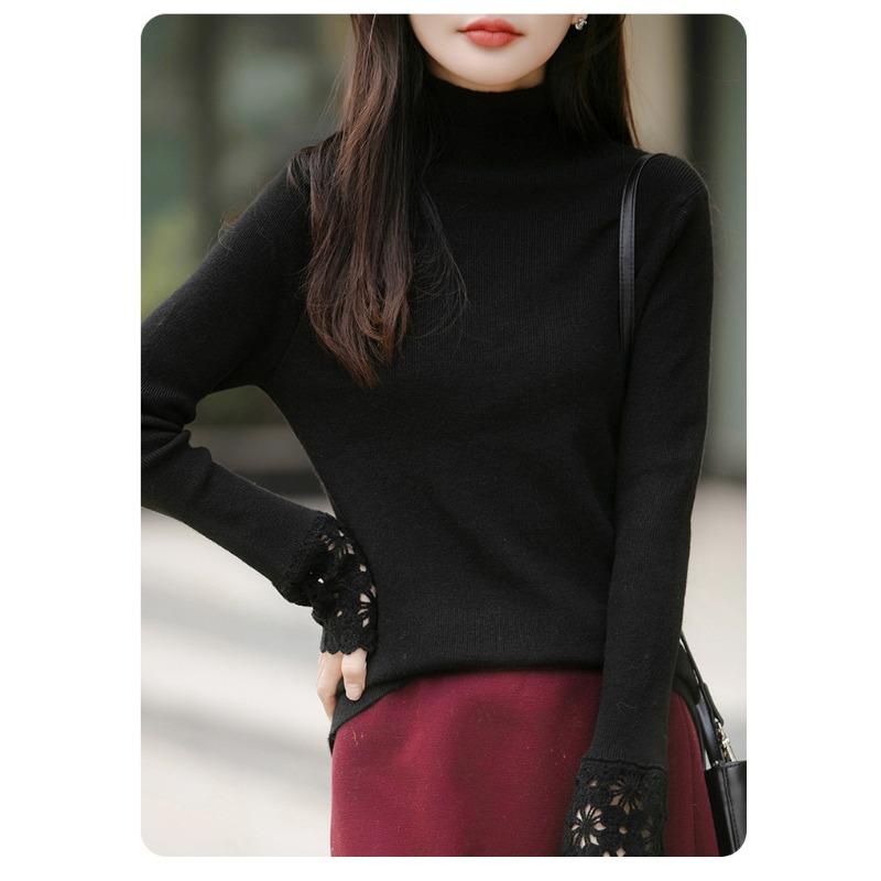 Women S Half Turtleneck Long Sleeve Knit Top Cuff Crochet Base Layer