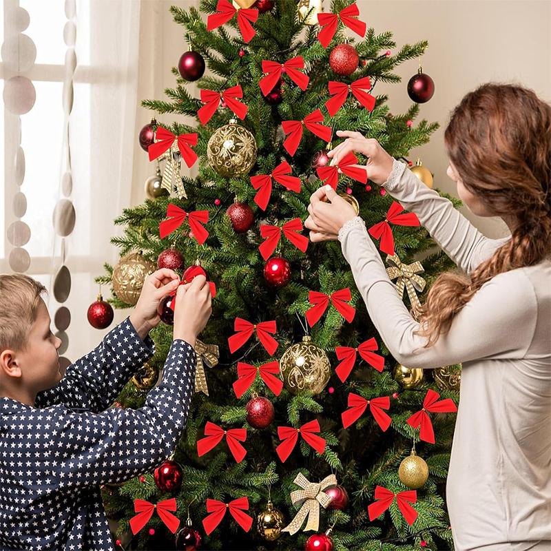 50/100Pcs Christmas Decor Christmas Tree Bow 5.5CM Red Velvet Bow Xmas Tree Ornaments Home New Year 2025 Navidad Decoration