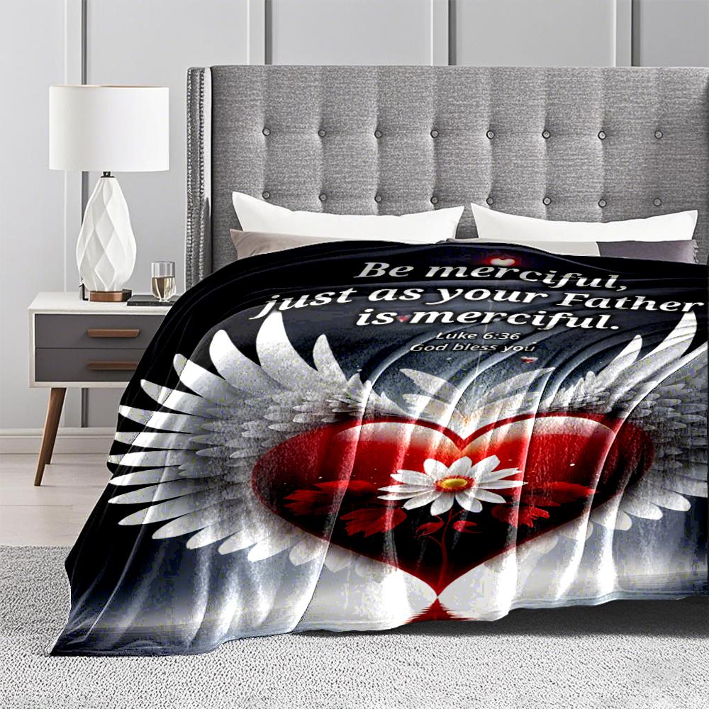 Heart with Wings and Quote Design Keep warm.Flannel blanket for bedroom, living room, sofa, and nap