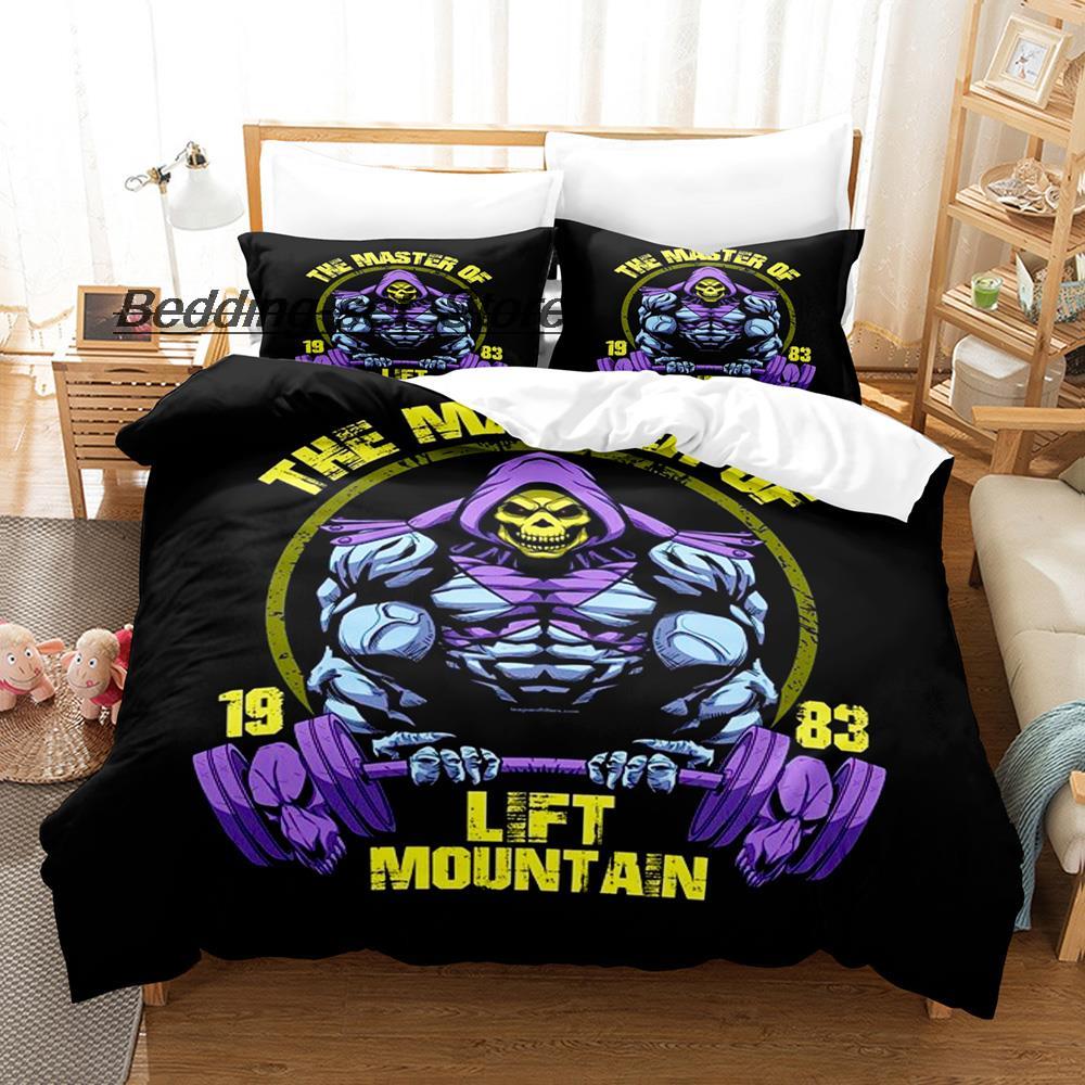2014 Череп Скелетор Комплект постельного белья Односпальный Полуторный Двуспальный Кинг-сайз Комплект для кровати Подростковая спальня Комплекты пододеяльников 3D Аниме Комплект простыней