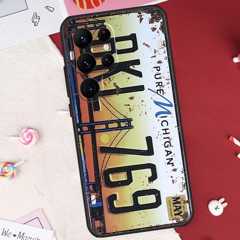 Retro Funny License Plate Case For Samsung Galaxy S21 S22 S23 S24 S25 S26 Ultra S10 S25 Plus S25 FE S20 FE Cover Shell