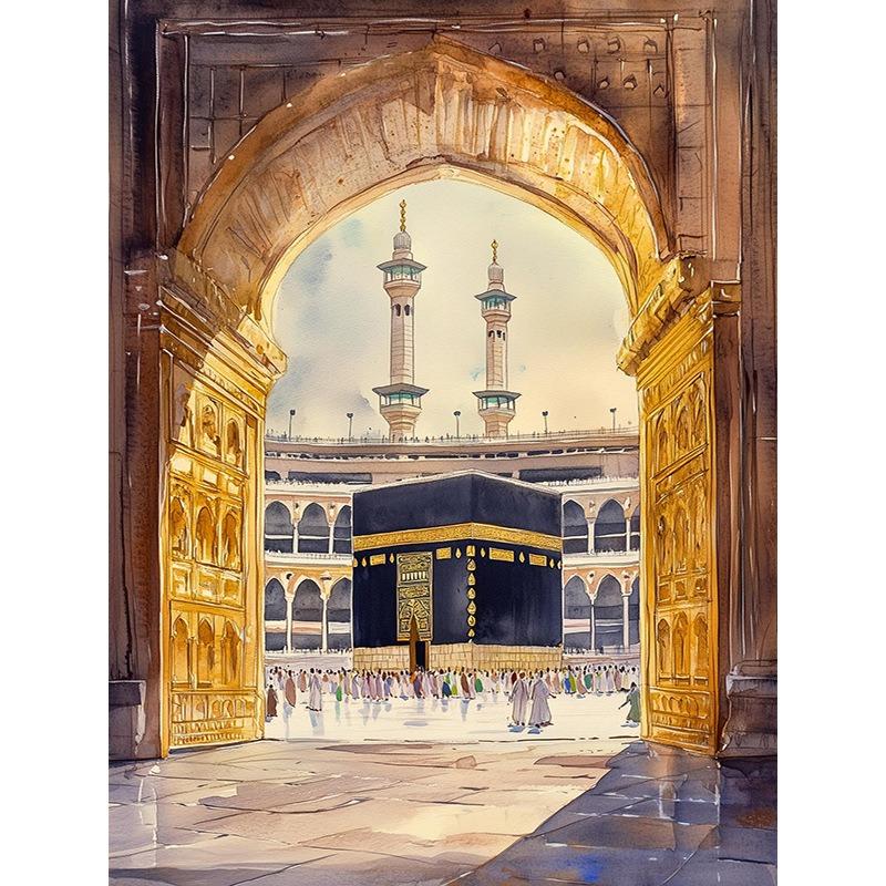 Al-Aqsa Mosque Kaaba Islamic Canvas Poster Watercolors Decorative Painting Modern Pictures Living Room Home Decor Cuadros