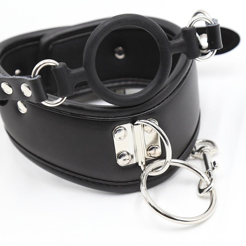 Black Posture Collar O Ring Gag Chain Leash   Restraints Collars & Leashes