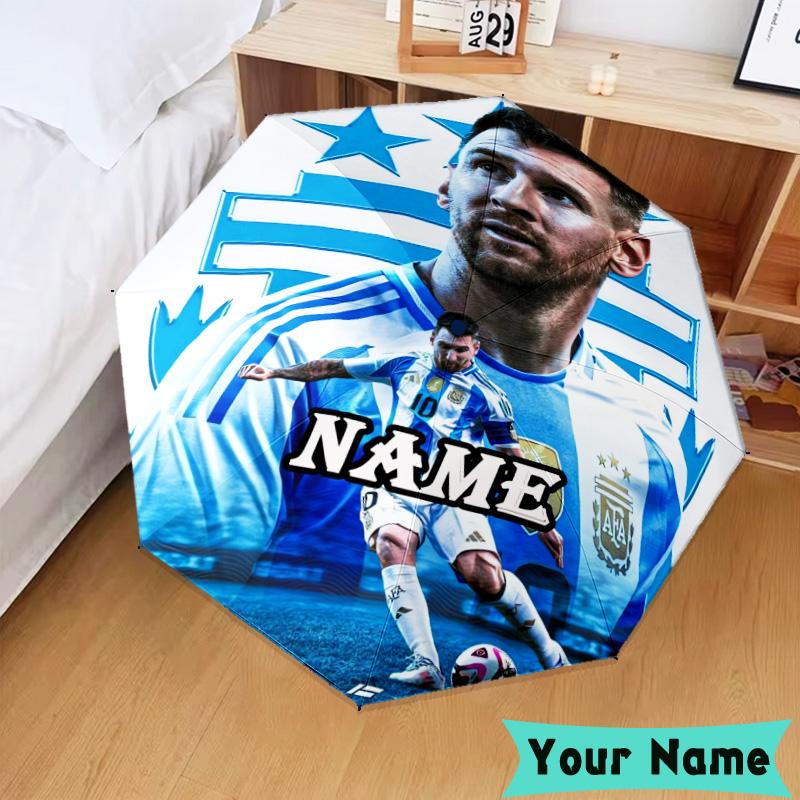 Custom Name Argentina's Messi Celebration Umbrella, Foldable Umbrella Suitable for Outdoor Shopping Travel Sports, Exquisite Gift for Family