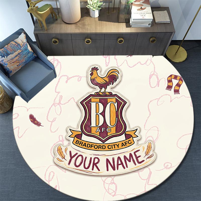 Custom Name Bradford City2 Round Area Rug,Carpet Rug for Living Room Bedroom Sofa Playroom Decor,Non-slip Floor Mat