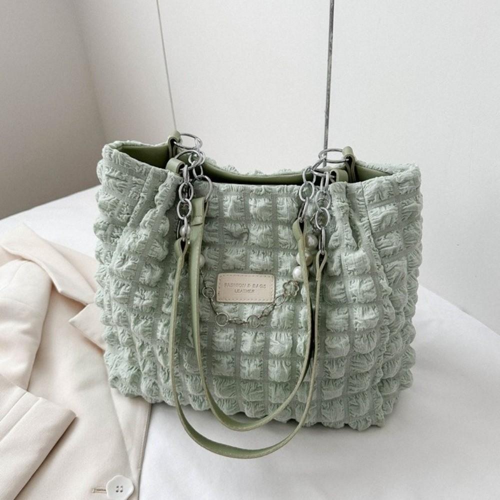 Beaded Pleated Tote Bag Korean Style Large Capacity Plaid Handbag Solid Color Dumplings Bag Bubble Cloud Bag Office Worker
