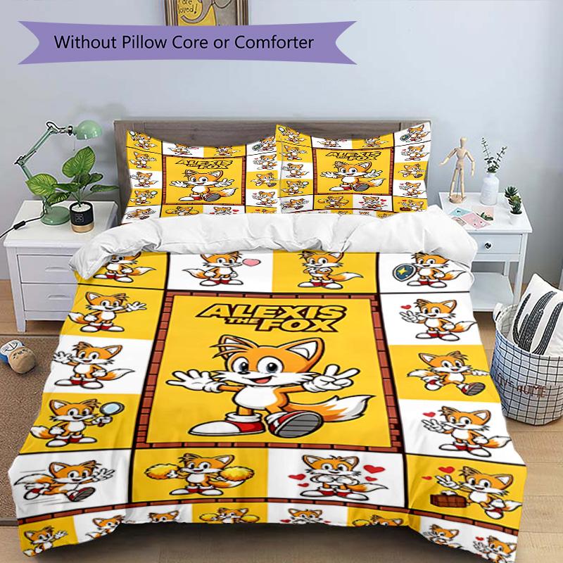 3pcs Duvet Cover Set (1*Duvet Cover + 2*Pillowcase, Without Core), Sonic Print Bedding Set, Bedroom Decor, All‑Season, Birthday Gift