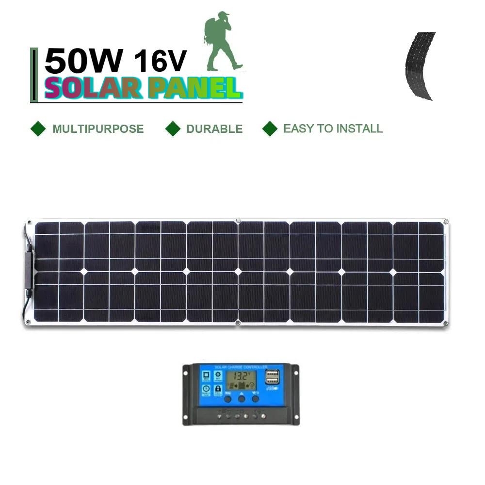 Solar Panel 50W/100W Monocrystalline Flexible Solar Panel Kit Battery Charger System