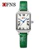 Ofns Waterproof Women's Watch with Bamboo Pattern Strap Square Dial Niche Design Casual Daily Dress Wristwatch for Ladies