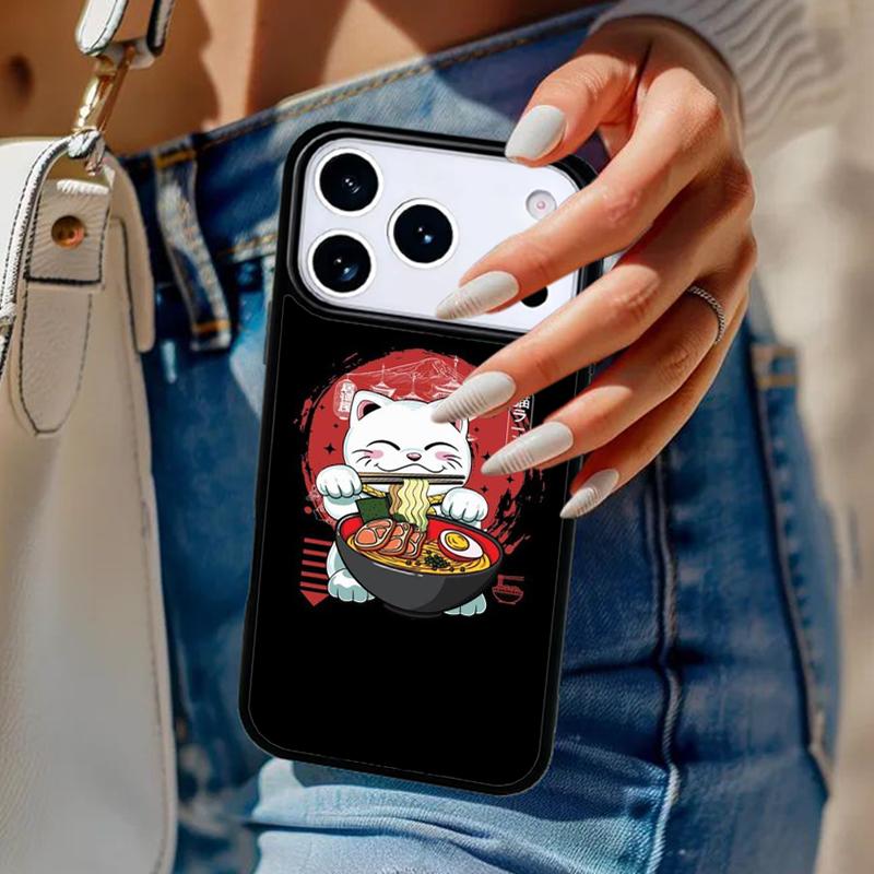 Чехол для телефона с японским искусством «Кошка Рамен» Для iPhone 17 Air 14 15 13 12 Max Чехол Для Apple 16e 11 Pro Max Plus Coque