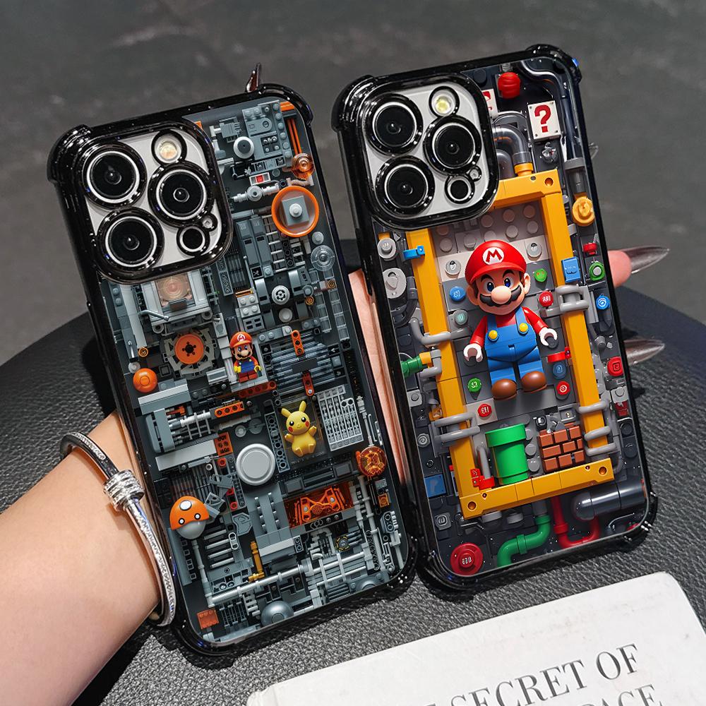 Cool M-Marios Building Block Phone Case for iPhone 17 Air 16 15 14 Plus 13 12 11 Pro Max X Xs XR 8 e Anti-drop Transparent Cover