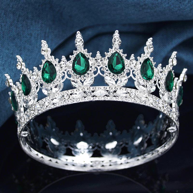 Queen King Wedding Crown Round Tiaras and Crowns Bride Diadem Birthday Party Cake Topper Jewelry Hair Accessory