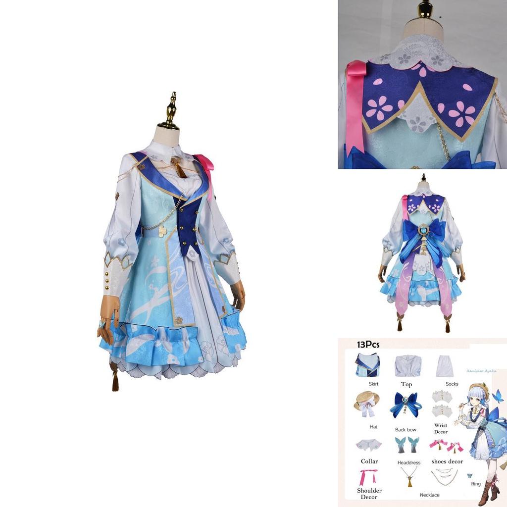 Genshin Impact Костюм для косплея Камисато Аяка Парик Цветочное платье Шляпа Хэллоуин