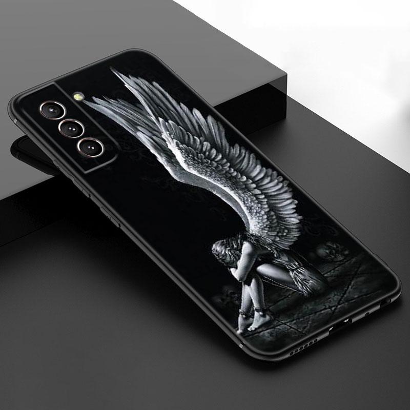 Фантазийные Крылья Ангела Девушки Черный Силиконовый Чехол для Телефона Samsung Galaxy S23 S21 S20 FE S24 S22 Ultra S10E S10 S9 S8 Plus