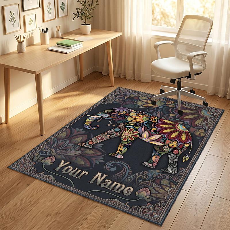 Elegant Deer Nature Theme Soft Crystal Velvet Rug Custom Name & Text Print Non Slip Floor Rug for Bedroom Living Room