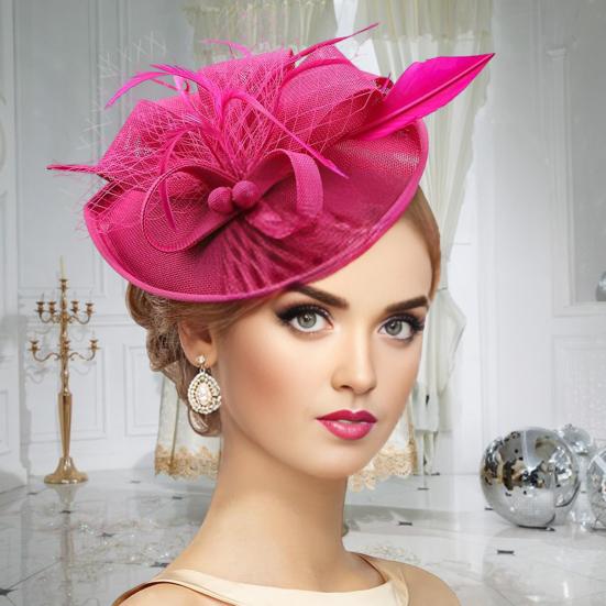 Topper Hat Retro Style Imitation Linen Women Headwear Bows Feathers Mesh Accents Fascinator Hat Hair Accessory