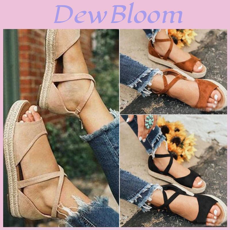Chic And Comfortable Women Ladies Flat Espadrille Sandals With Low Wedge Heel Peep Toe Design