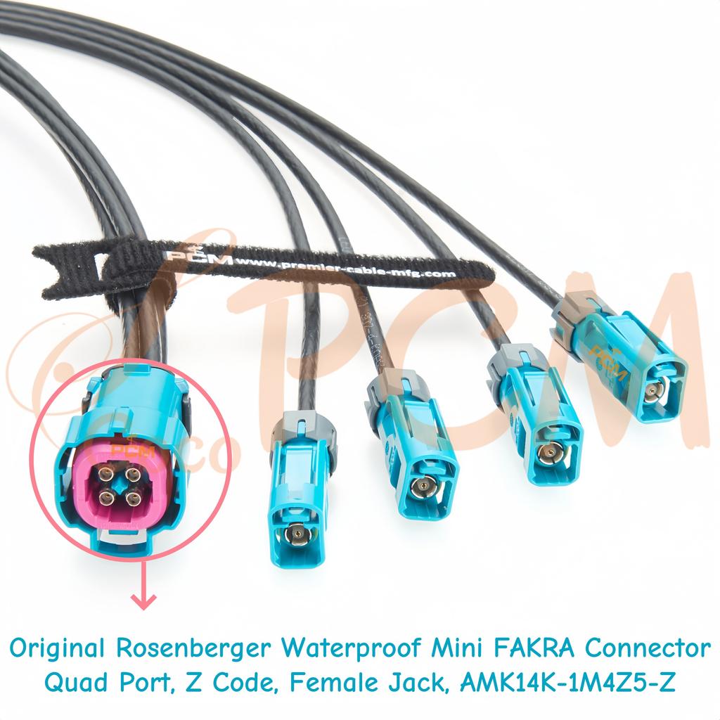 IP67 Waterproof Quad HFM Mini FAKRA Automotive Coaxial Cable Rosenberger 4 in 1 Mini FAKRA to FAKRA Car GPS GMSL Camera Cable