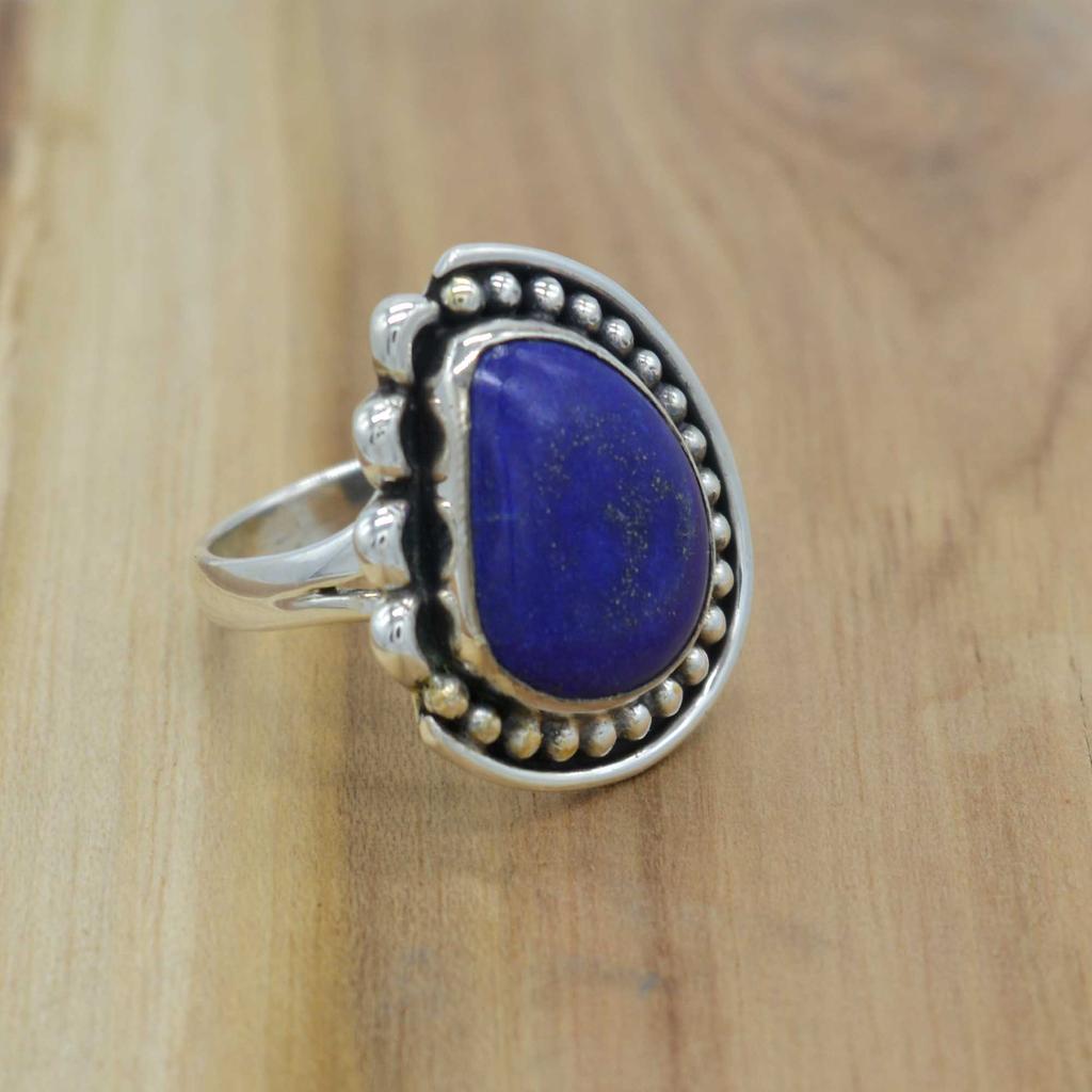 Серебряное кольцо с драгоценным камнем из ляпис-лазури для женщин, хрустальный кварц и стерлинговое серебро 925 пробы, уникальные ювелирные изделия ручной работы, подарок для нее