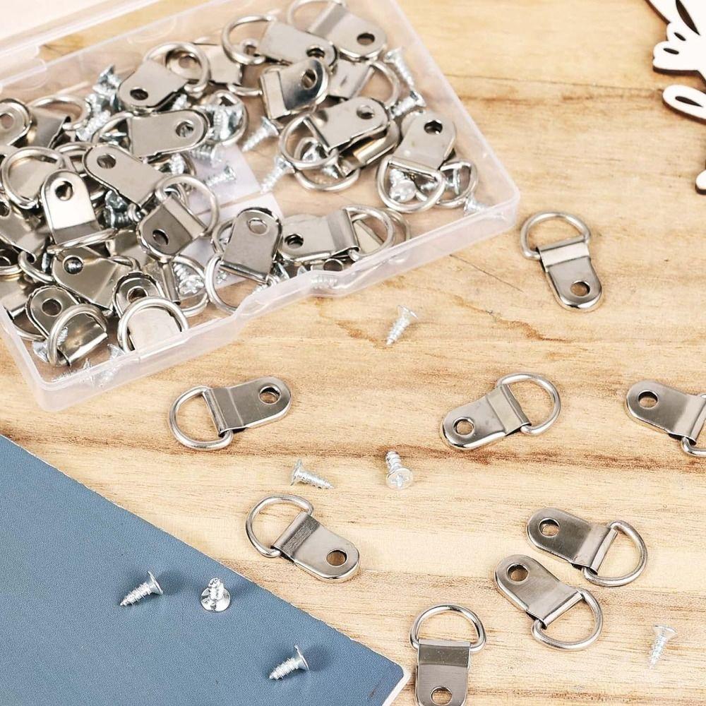 50pcs Hangers Picture Frame Hangers 50pcs Screws with Screw Hook Wall Triangle D-Ring D-type Design Multi-functional