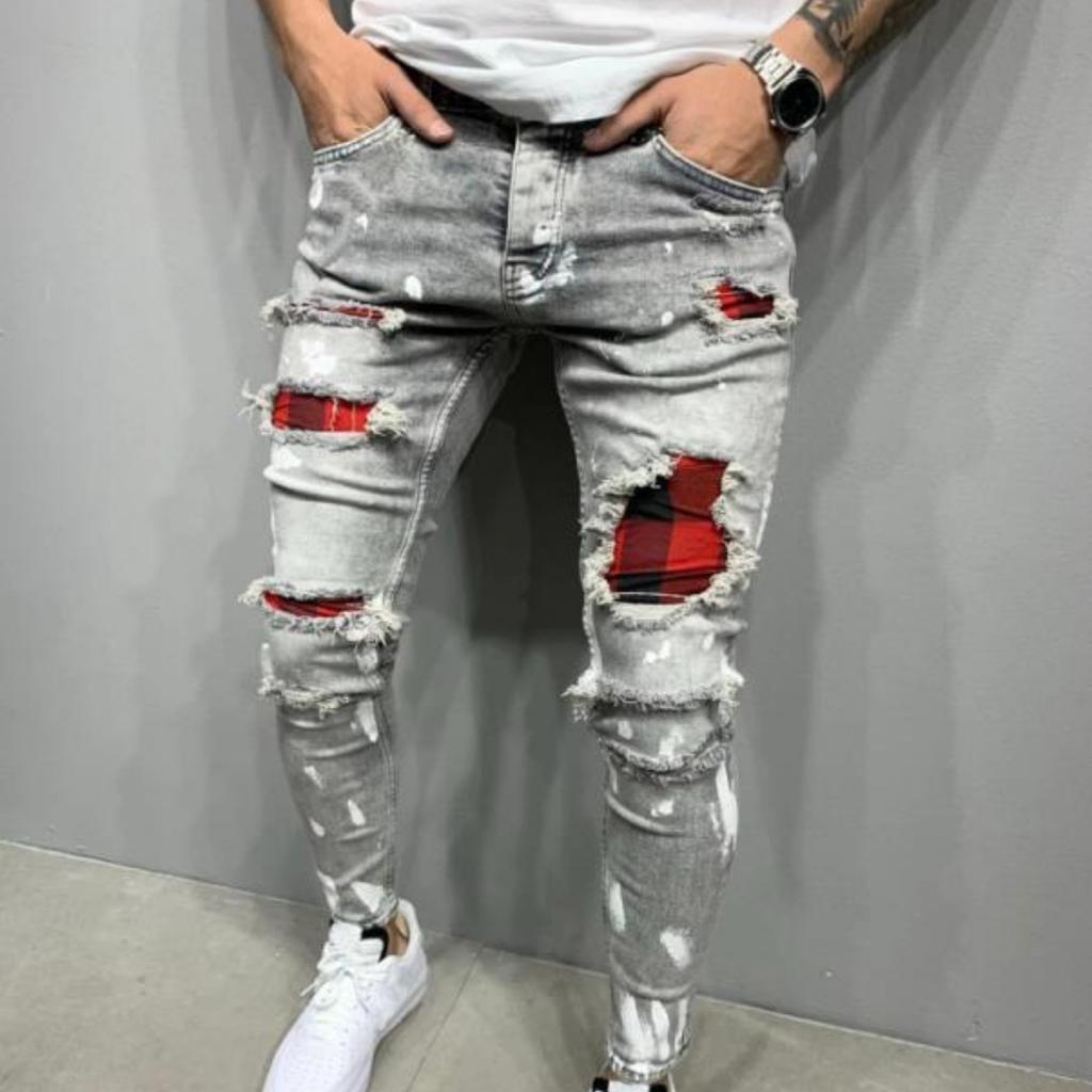 High-quality Men's Jeans Flinging Paint Broken Holes Fashion Popular Jeans Men's New Models