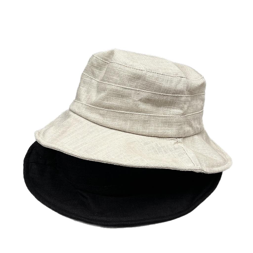 Big eaves cotton and linen flat top bucket hat women's spring and summer thin breathable sunscreen visor plain face versatile washbasin hat