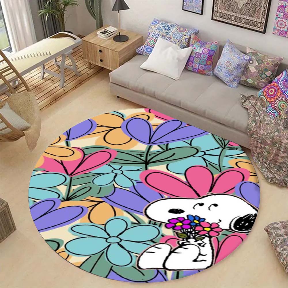 Cute Peanuts Snoopy Round Rug Anti-Skid Floor Carpet for Living Room Bedroom Children Room Home Decoration