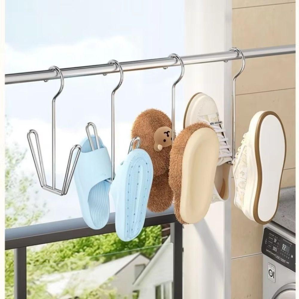 4Pcs/Pack Stainless Steel Clothes Hanger Hook Silver Storage Organizer New Shoe Drying Rack