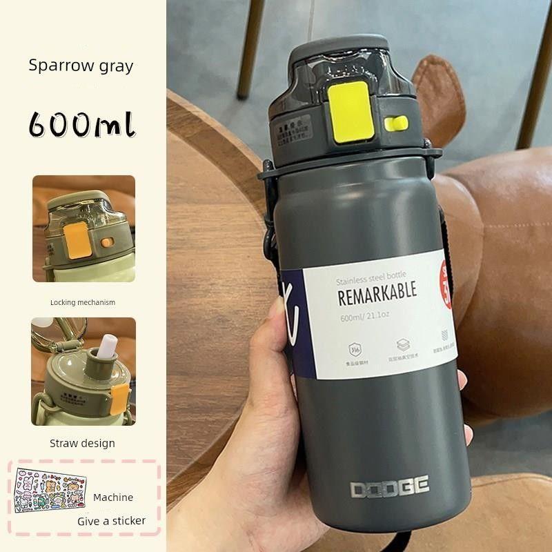 Japanese Large-Capacity Thermos Cup for Women, 316 Stainless Steel, Big Belly Straw Cup, High Aesthetic Children's Water Bottle for Men