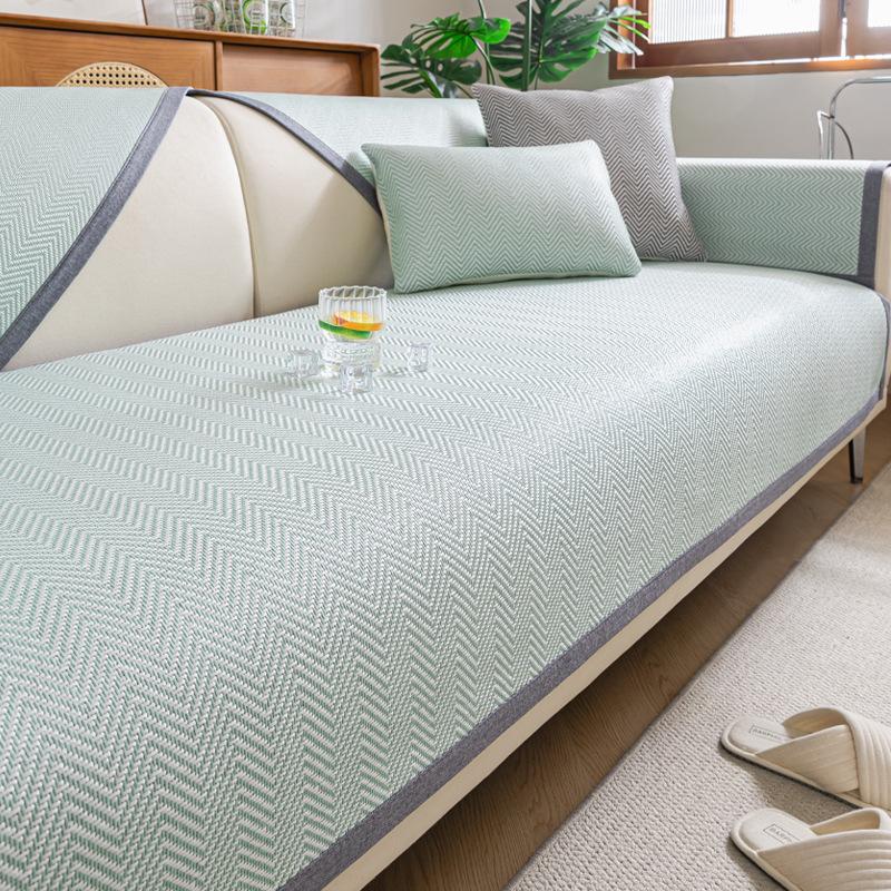 Ice Rattan Sofa Cushion Summer New Fresh Ice Silk Mat Fixed Non-Slip Foldable Cool Ice Silk Seat Cushion