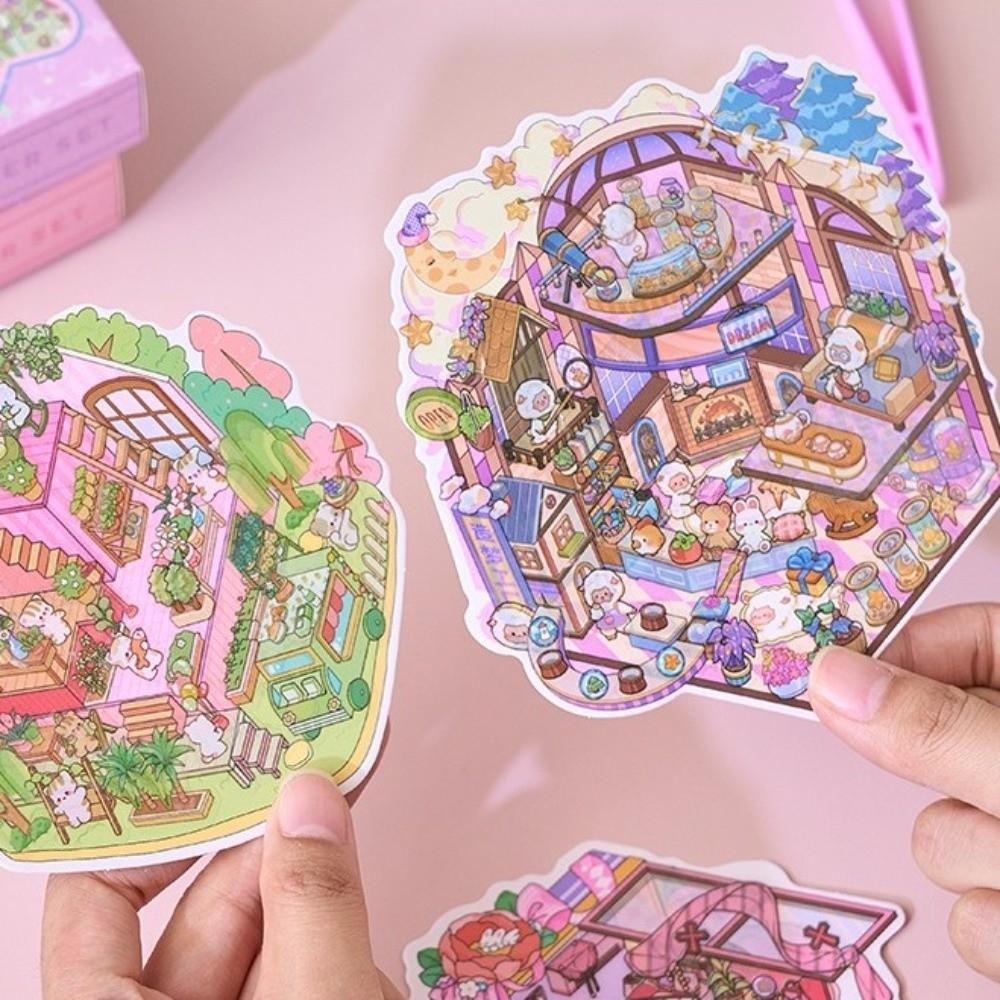 New PET 3D Scene Stickers Creative 60-Sheet Cute Stickers Books Fantasy Park Theme Cartoon Style Scrapbook Sticker DIY Crafts