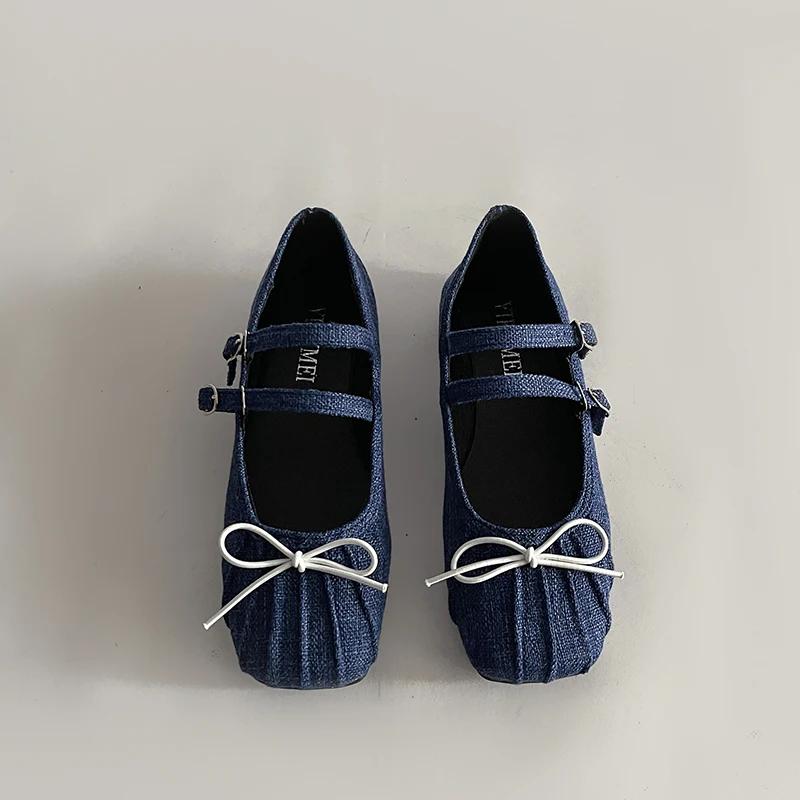 Женская обувь с квадратным носком, модная, неглубокая, с бантом-бабочкой, весна 2025, элегантные туфли-лодочки для платья