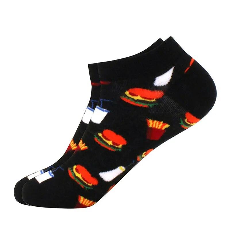 Men's Quality Business Ankle Socks Casual Novelty Graffiti Food Geometric Lattice Colorful Summer Happy Combed Cotton Short Sock