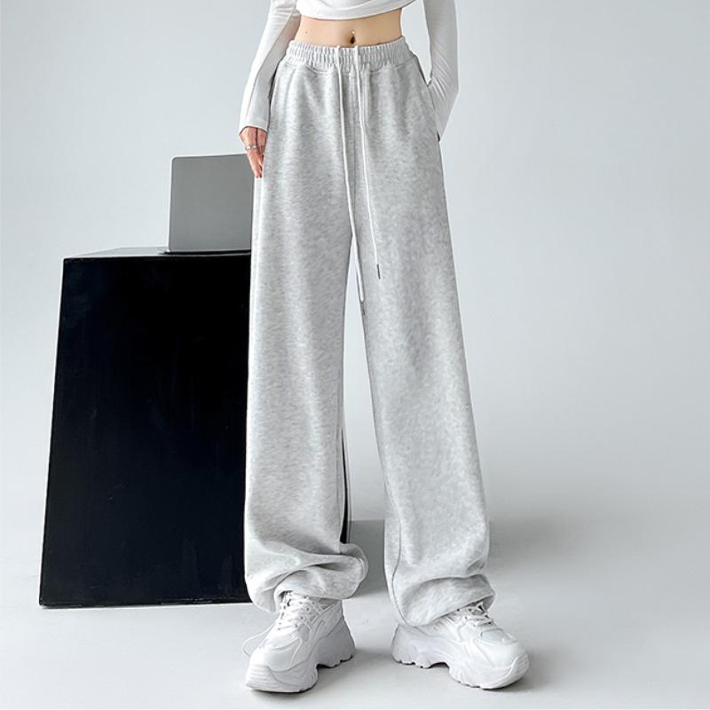 Осенние спортивные повседневные свободные широкие брюки женские модные однотонные элегантные брюки с высокой талией женские простые прямые офисные брюки на шнурке 25681