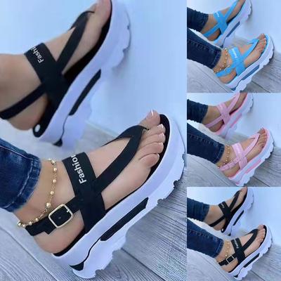 Женский однотонный комплект, повседневная пляжная обувь на плоской подошве, сандалии, женская обувь